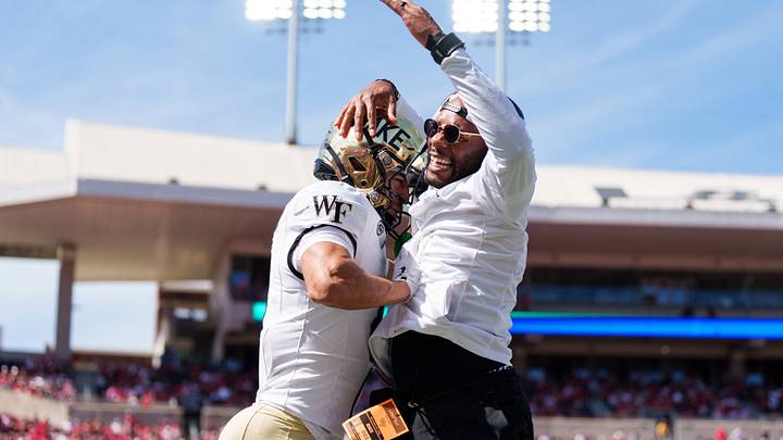 Sep 26, 2026; Louisville, Kentucky, USA; Wake Forest Demon Deacons wide receiver Carlos Hernandez (8) celebrates after scoring a touchdown against the Louisville Cardinals at L&N Federal Credit Union Stadium. Mandatory Credit: Chris Carter-Imagn Images Sep 26, 2026; Louisville, Kentucky, USA; Wake Forest Demon Deacons wide receiver Carlos Hernandez (8) celebrates after scoring a touchdown against the Louisville Cardinals at L&N Federal Credit Union Stadium. Mandatory Credit: Chris Carter-Imagn Images