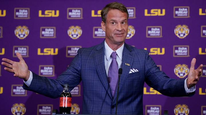Dec 1, 2025; Baton Rouge, LA, USA; LSU new head coach Lane Kiffin speaks at South Stadium Club at Tiger Stadium. Mandatory Credit: Matthew Hinton-Imagn Images Dec 1, 2025; Baton Rouge, LA, USA; LSU new head coach Lane Kiffin speaks at South Stadium Club at Tiger Stadium. Mandatory Credit: Matthew Hinton-Imagn Images