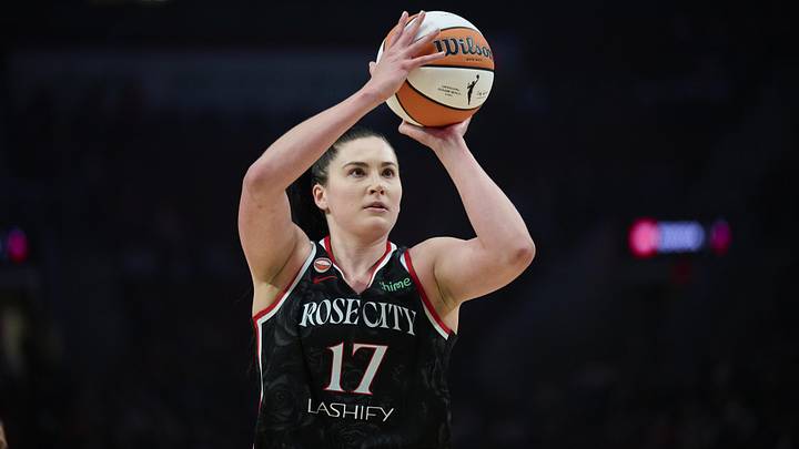 May 14, 2026; Portland, Oregon, USA; Portland Fire center Megan Gustafson (17) shoots a free throw during the first half against New York Liberty at Moda Center. Mandatory Credit: Troy Wayrynen-Imagn Images