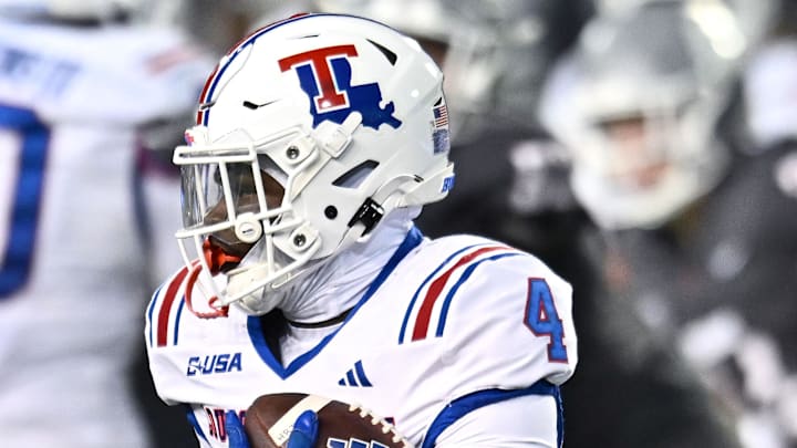 Louisiana Tech Bulldogs running back Clay Thevenin (4). Credit: James Snook-Imagn Images