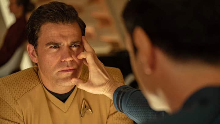 Ethan Peck as Spock and Paul Wesley as Kirk in season 3, Episode 10 of Strange New Worlds. Photo Credit: Marni Grossman/Paramount+