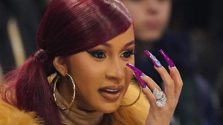 Feb. 16, 2020; Chicago, Illinois, USA; Recording artist Cardi B in attendance during the 2020 NBA All Star Game at United Center. Mandatory Credit: Kyle Terada-Imagn Images