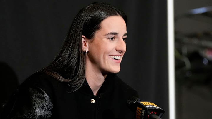 Former Iowa star Caitlin Clark speaks to media ahead of her jersey retirement ceremony.