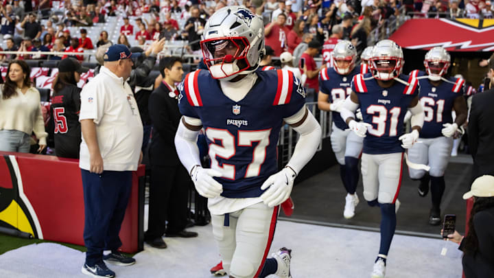 Dec 15, 2024; Glendale, Arizona, USA; New England Patriots cornerback Marcellas Dial Jr. (27) against the Arizona Cardinals at State Farm Stadium.