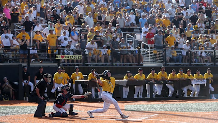 Jun 12, 2022; Hattiesburg, MS, USA; Southern Miss outfielder Carson Paetow (37) bats in the eighth inning against Ole Miss during Game 2 of a NCAA Super Regional game at Pete Taylor Park.