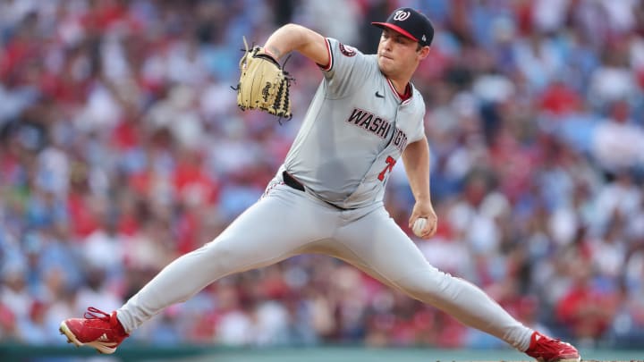 Aug 15, 2024; Philadelphia, Pennsylvania, USA; Washington Nationals pitcher Mitchell Parker (70) throws a pitch during the first inning against the Philadelphia Phillies at Citizens Bank Park. Aug 15, 2024; Philadelphia, Pennsylvania, USA; Washington Nationals pitcher Mitchell Parker (70) throws a pitch during the first inning against the Philadelphia Phillies at Citizens Bank Park.