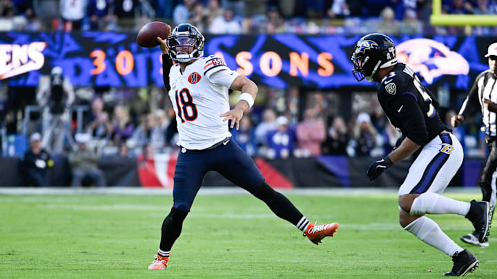 Throwing without really being set is becoming a problem for Caleb Williams. Throwing without really being set is becoming a problem for Caleb Williams.