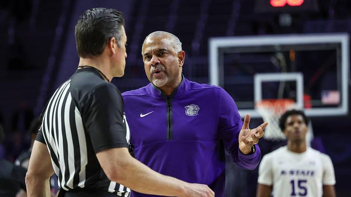 Feb 11, 2026; Manhattan, Kansas, USA; Kansas State Wildcats head coach Jerome Tang questions a call by the officials during the second half against he Cincinnati Bearcats at Bramlage Coliseum. Mandatory Credit: Scott Sewell-Imagn Images Feb 11, 2026; Manhattan, Kansas, USA; Kansas State Wildcats head coach Jerome Tang questions a call by the officials during the second half against he Cincinnati Bearcats at Bramlage Coliseum. Mandatory Credit: Scott Sewell-Imagn Images