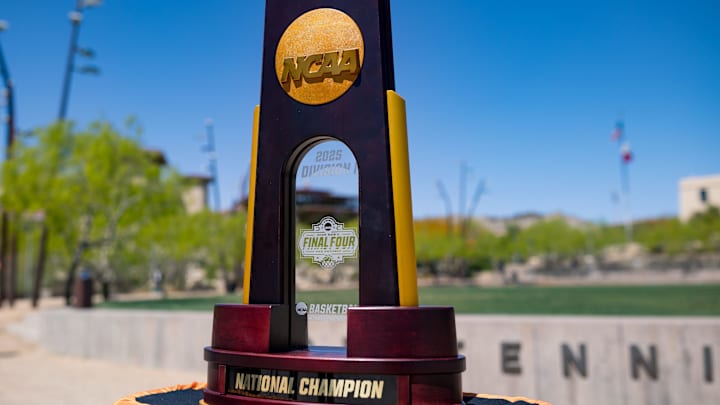 The NCAA 2025 men's Final Four Trophy stops at Centennial Plaza for a chance for UTEP students and fans to check out on Wednesday, April 10, 2024, as it's on its way to San Antonio.