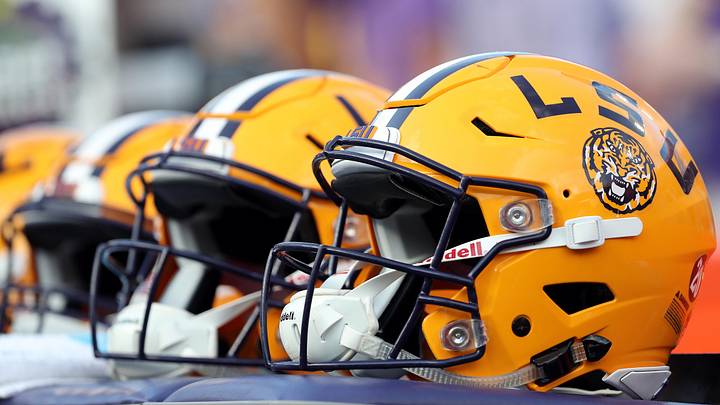 Oct 6, 2018; Gainesville, FL, USA; A detail view of LSU Tigers football helmets against the Florida Gators during the second half at Ben Hill Griffin Stadium. Mandatory Credit: Kim Klement-USA TODAY Sports Oct 6, 2018; Gainesville, FL, USA; A detail view of LSU Tigers football helmets against the Florida Gators during the second half at Ben Hill Griffin Stadium. Mandatory Credit: Kim Klement-USA TODAY Sports