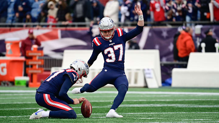 Dec 17, 2023; Foxborough, Massachusetts, USA; New England Patriots place kicker Chad Ryland (37)