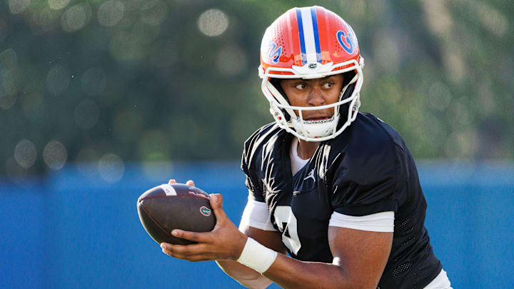 USF's second game of the season is at Florida, but it's uncertain if the Gators star quarterback, DJ Lagway, will be recovered from a late-season shoulder injury. | Doug Engle / USA TODAY NETWORK via Imagn Images
