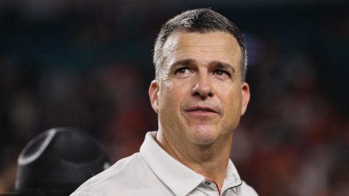 Oct 26, 2024; Miami Gardens, Florida, USA; Miami Hurricanes head coach Mario Cristobal looks on after the game against the Florida State Seminoles at Hard Rock Stadium.