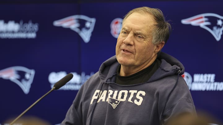 Nov 10, 2023; Frankfurt, Germany;  New England Patriots head coach Bill Belichick speaks to the