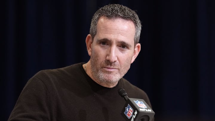 Feb 24, 2026; Indianapolis, IN, USA; Philadelphia Eagles general manager Howie Roseman speaks at the NFL Scouting Combine at the Indiana Convention Center. Mandatory Credit: Kirby Lee-Imagn Images Feb 24, 2026; Indianapolis, IN, USA; Philadelphia Eagles general manager Howie Roseman speaks at the NFL Scouting Combine at the Indiana Convention Center. Mandatory Credit: Kirby Lee-Imagn Images