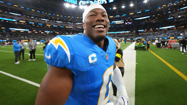 Dec 8, 2025; Inglewood, California, USA; Los Angeles Chargers linebacker Daiyan Henley (0) celebrates after defeating the Philadelphia Eagles in overtime at SoFi Stadium. Mandatory Credit: Kirby Lee-Imagn Images Dec 8, 2025; Inglewood, California, USA; Los Angeles Chargers linebacker Daiyan Henley (0) celebrates after defeating the Philadelphia Eagles in overtime at SoFi Stadium. Mandatory Credit: Kirby Lee-Imagn Images