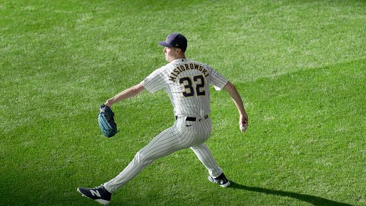 Milwaukee Brewers pitcher Jacob Misiorowski (32) warms up before their game against the Pittsburgh Pirates Saturday, April 25, 2026 at American Family Field in Milwaukee, Wisconsin. 

Mark Hoffman/Milwaukee Journal Sentinel