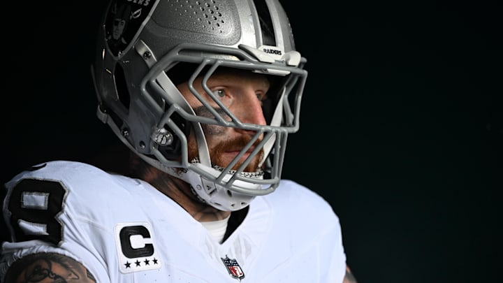Dec 14, 2025; Philadelphia, Pennsylvania, USA; Las Vegas Raiders defensive end Maxx Crosby (98) in the tunnel against the Philadelphia Eagles at Lincoln Financial Field. Mandatory Credit: Eric Hartline-Imagn Images