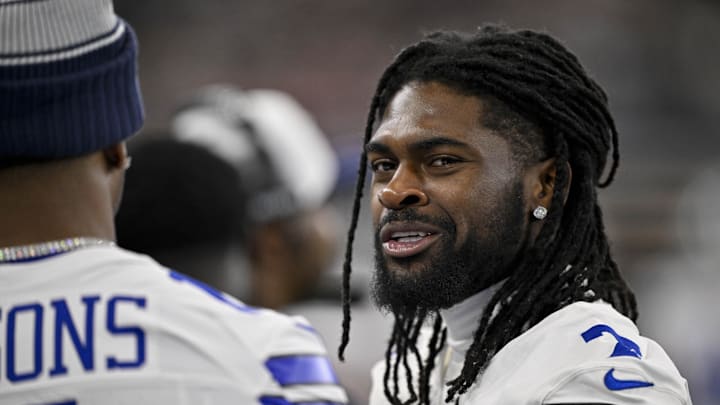 Dallas Cowboys cornerback Trevon Diggs looks on before the game between the Dallas Cowboys and the Baltimore Ravens at AT&T Stadium.