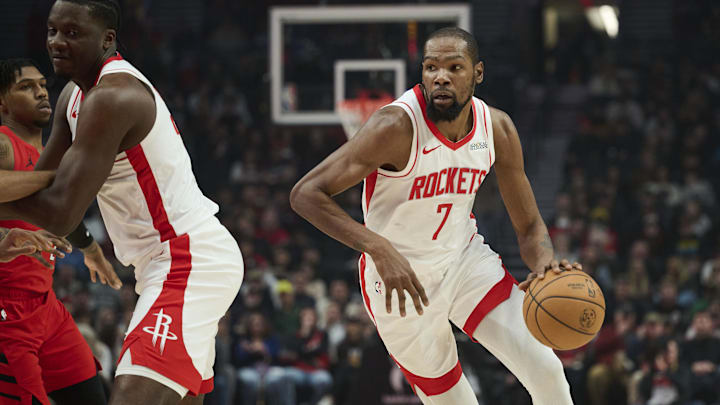 Jan 9, 2026; Portland, Oregon, USA; Houston Rockets forward Kevin Durant (7) drives to the basket during the first half against the Portland Trail Blazers at Moda Center. Mandatory Credit: Troy Wayrynen-Imagn Images Jan 9, 2026; Portland, Oregon, USA; Houston Rockets forward Kevin Durant (7) drives to the basket during the first half against the Portland Trail Blazers at Moda Center. Mandatory Credit: Troy Wayrynen-Imagn Images