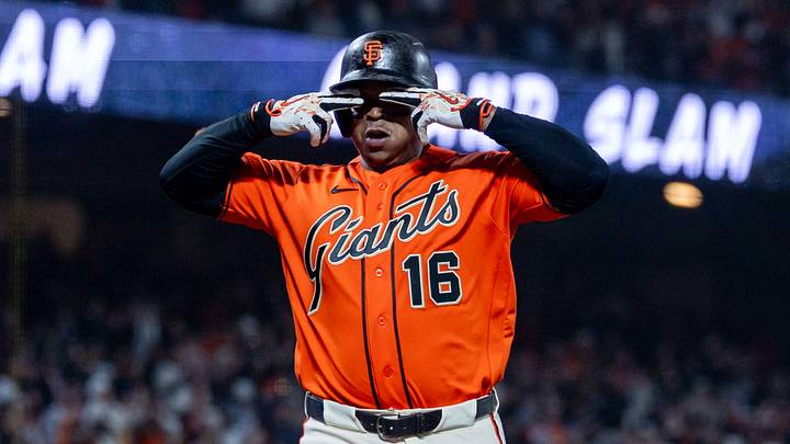 Sep 11, 2026; San Francisco, California, USA; San Francisco Giants first baseman Rafael Devers (16) celebrates hitting a grand slam during the fifth inning against the San Diego Padres at Oracle Park. Mandatory Credit: Bob Kupbens-Imagn Images Sep 11, 2026; San Francisco, California, USA; San Francisco Giants first baseman Rafael Devers (16) celebrates hitting a grand slam during the fifth inning against the San Diego Padres at Oracle Park. Mandatory Credit: Bob Kupbens-Imagn Images