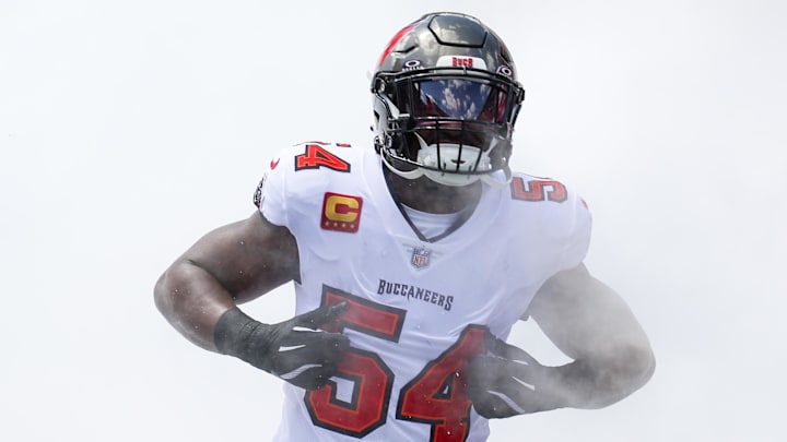 Sep 22, 2024; Tampa, Florida, USA; Tampa Bay Buccaneers linebacker Lavonte David (54) is introduced before a game against the Denver Broncos at Raymond James Stadium. Mandatory Credit: Nathan Ray Seebeck-Imagn Images