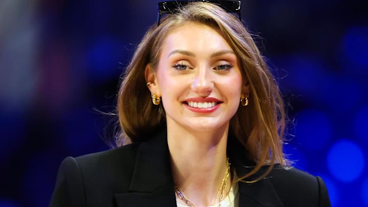 Los Angeles Sparks forward Cameron Brink walks on the court before the game against the Dallas Wings at College Park Center.