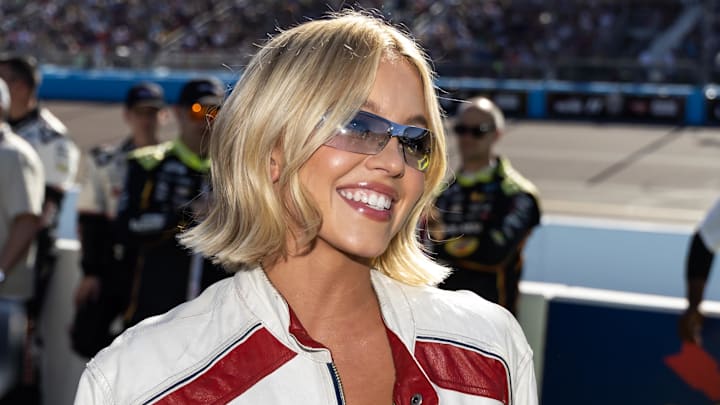 Nov 2, 2025; Avondale, Arizona, USA; Actress Sydney Sweeney in attendance prior to the NASCAR Championship race at Phoenix Raceway. Mandatory Credit: Mark J. Rebilas-Imagn Images