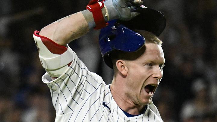 Jun 4, 2026; Chicago, Illinois, USA; Chicago Cubs center fielder Pete Crow-Armstrong (4) reacts after hitting a walk off RBI single against the Oakland Athletics during the ninth inning at Wrigley Field. Mandatory Credit: Matt Marton-Imagn Images Jun 4, 2026; Chicago, Illinois, USA; Chicago Cubs center fielder Pete Crow-Armstrong (4) reacts after hitting a walk off RBI single against the Oakland Athletics during the ninth inning at Wrigley Field. Mandatory Credit: Matt Marton-Imagn Images