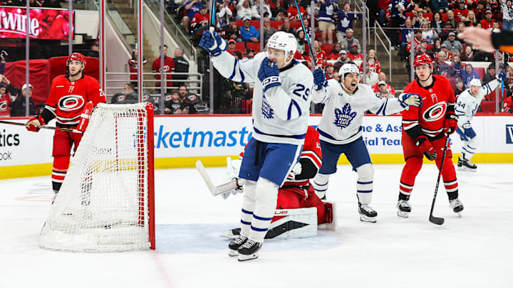 Toronto Maple Leafs center Pontus Holmberg got the first goal as the Leafs won 4-1 over the Carolina Hurricanes on Sunday.
