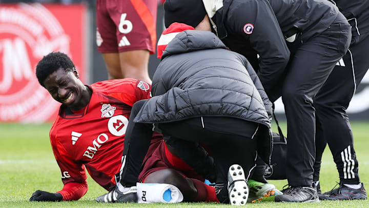 Nicksoen Gomis came off injured for Toronto FC against the New England Revolution in the 66th minute.