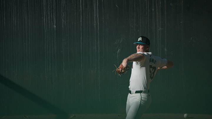 Kyle Amendt throws in the bullpen during the Arizona Fall League media day at Scottsdale Stadium on Oct. 4, 2024, in Scottsdale, Arizona.