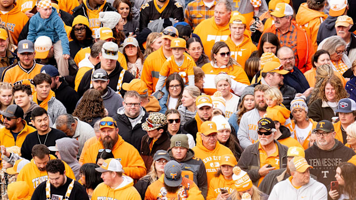 Fans wait for the start of the Vol Walk before a college football game between Tennessee and UTEP at Neyland Stadium in Knoxville, Tenn., Saturday, Nov. 23, 2024. Fans wait for the start of the Vol Walk before a college football game between Tennessee and UTEP at Neyland Stadium in Knoxville, Tenn., Saturday, Nov. 23, 2024.