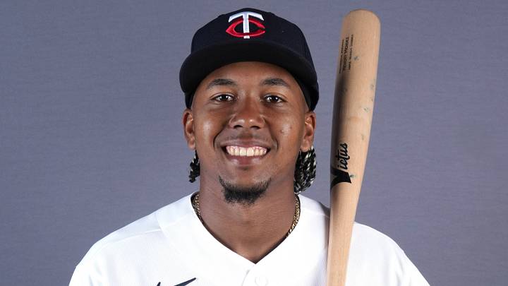 Feb 19, 2026; Lee County, FL, USA; Minnesota Twins outfielder Hendry Mendez (64) poses during photo day at Hammond Stadium. Mandatory Credit: Jim Rassol-Imagn Images