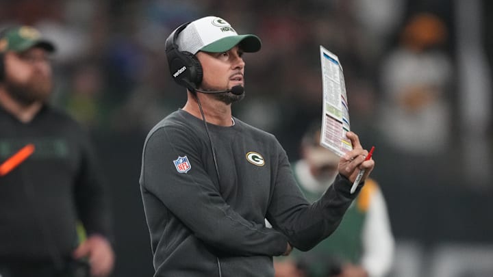 Sep 6, 2024; Sao Paulo, BRA; Green Bay Packers head coach Matt LaFleur during the second half against the Philadelphia Eagles at Neo Quimica Arena. Mandatory Credit: Kirby Lee-Imagn Images