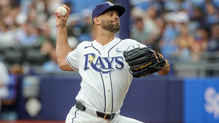 Jun 21, 2026; St. Petersburg, Florida, USA; Tampa Bay Rays pitcher Nick Martinez (28) pitches during the first inning against the Washington Nationals at Tropicana Field. Jun 21, 2026; St. Petersburg, Florida, USA; Tampa Bay Rays pitcher Nick Martinez (28) pitches during the first inning against the Washington Nationals at Tropicana Field.
