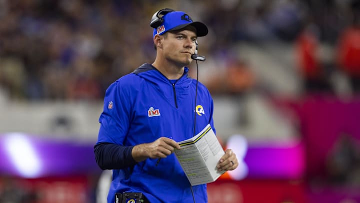 Feb 13, 2022; Inglewood, CA, USA; Los Angeles Rams offensive coordinator Kevin O'Connell against the Cincinnati Bengals during Super Bowl LVI at SoFi Stadium. Mandatory Credit: Mark J. Rebilas-Imagn Images Feb 13, 2022; Inglewood, CA, USA; Los Angeles Rams offensive coordinator Kevin O'Connell against the Cincinnati Bengals during Super Bowl LVI at SoFi Stadium. Mandatory Credit: Mark J. Rebilas-Imagn Images