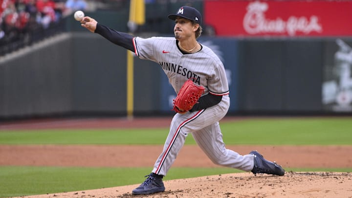 Minnesota Twins starting pitcher Joe Ryan pitches against the St. Louis Cardinals during the second inning at Busch Stadium in St. Louis on March 29, 2025. Minnesota Twins starting pitcher Joe Ryan pitches against the St. Louis Cardinals during the second inning at Busch Stadium in St. Louis on March 29, 2025.