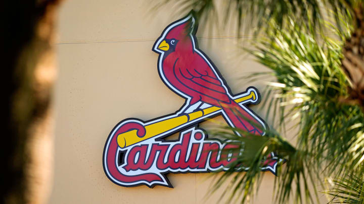 Feb 26, 2021; Jupiter, Florida, USA; A general view of the St. Louis Cardinals logo on the stadium at Roger Dean Stadium during spring training workouts. Mandatory Credit: Jasen Vinlove-USA TODAY Sports Feb 26, 2021; Jupiter, Florida, USA; A general view of the St. Louis Cardinals logo on the stadium at Roger Dean Stadium during spring training workouts. Mandatory Credit: Jasen Vinlove-USA TODAY Sports