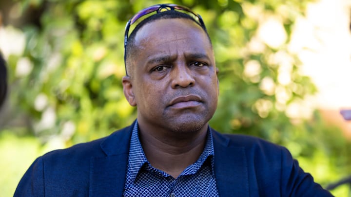 Nov 7, 2023; Scottsdale, AZ, USA; Houston Astros general manager Dana Brown speaks to the media during the MLB General Manager's Meetings at Omni Scottsdale Resort & Spa