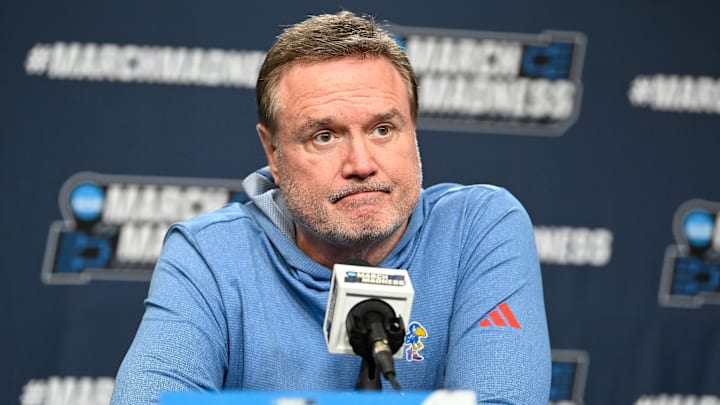 Mar 19, 2025; Providence, RI, USA; Kansas Jayhawks head coach Bill Self speaks to the media during a press conference at Amica Mutual Pavilion. Mandatory Credit: Eric Canha-Imagn Images