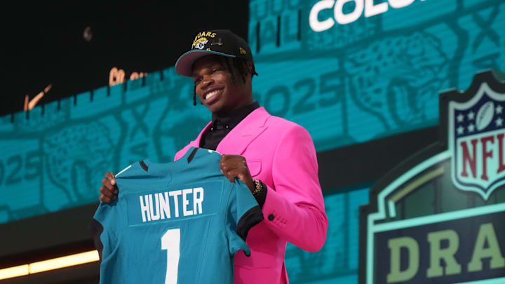Apr 24, 2025; Green Bay, WI, USA; Colorado Buffaloes wide receiver Travis Hunter is selected by the Jacksonville Jaguars as the number two pick in the first round of the 2025 NFL Draft at Lambeau Field. Mandatory Credit: Kirby Lee-Imagn Images Apr 24, 2025; Green Bay, WI, USA; Colorado Buffaloes wide receiver Travis Hunter is selected by the Jacksonville Jaguars as the number two pick in the first round of the 2025 NFL Draft at Lambeau Field. Mandatory Credit: Kirby Lee-Imagn Images