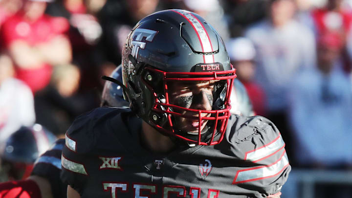 Nov 9, 2024; Lubbock, Texas, USA; Texas Tech Red Raiders defensive linebacker Isaac Smith (17) in the first half during the game against the Colorado Buffalos at Jones AT&T Stadium and Cody Campbell Field. Mandatory Credit: Michael C. Johnson-Imagn Images