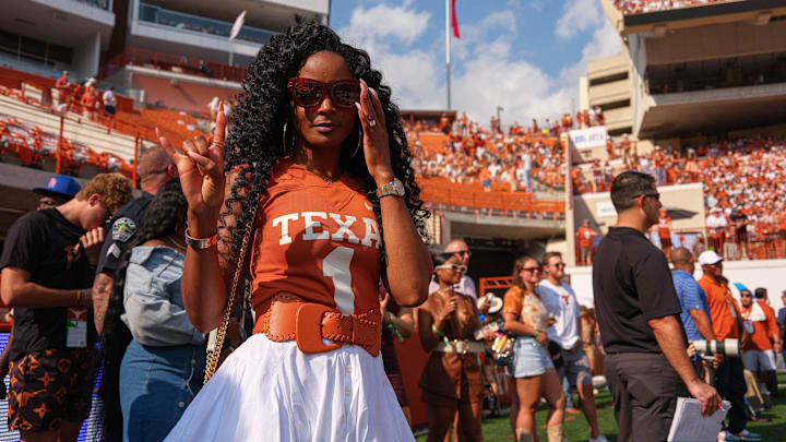 Sep. 10, 2022: Loreal Sarkisian, wife of Texas head coach Steve Sarkisian, at Royal Memorial Stadium. Sep. 10, 2022: Loreal Sarkisian, wife of Texas head coach Steve Sarkisian, at Royal Memorial Stadium.
