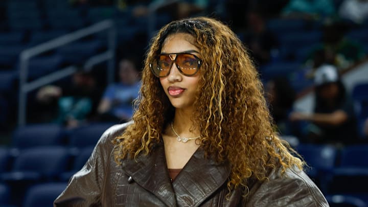Sep 11, 2025; Chicago, Illinois, USA; Injured Chicago Sky forward Angel Reese (5) stands on the sidelines before a WNBA game against the New York Liberty at Wintrust Arena. Mandatory Credit: Kamil Krzaczynski-Imagn Images