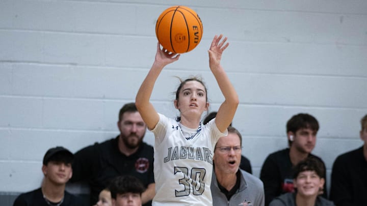 Autumn Boutwell (30) shoots during the West Florida Baptist Academy vs Central girls basketball game at Central High School in Milton on Tuesday, Dec. 17, 2024.
