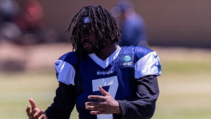 Dallas Cowboys cornerback Trevon Diggs during training camp at River Ridge Playing Fields in Oxnard, California. Dallas Cowboys cornerback Trevon Diggs during training camp at River Ridge Playing Fields in Oxnard, California.