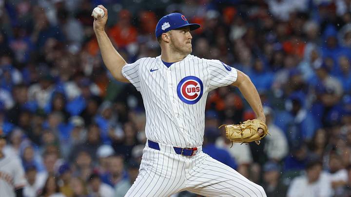 Jun 7, 2026; Chicago, Illinois, USA; Chicago Cubs starting pitcher Jameson Taillon (50) delivers a pitch against the San Francisco Giants during the first inning at Wrigley Field. Mandatory Credit: Kamil Krzaczynski-Imagn Images