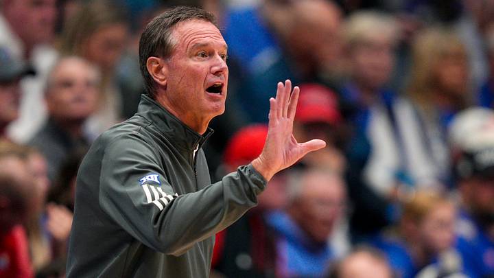 Oct 28, 2025; Lawrence, KS, USA; Kansas Jayhawks head coach Bill Self reacts during the first half against the Fort Hays State Tigers at Allen Fieldhouse. Mandatory Credit: Jay Biggerstaff-Imagn Images Oct 28, 2025; Lawrence, KS, USA; Kansas Jayhawks head coach Bill Self reacts during the first half against the Fort Hays State Tigers at Allen Fieldhouse. Mandatory Credit: Jay Biggerstaff-Imagn Images
