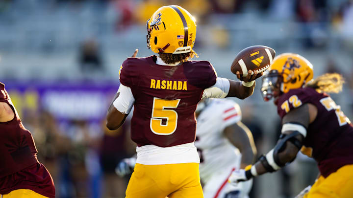 Arizona State Sun Devils quarterback Jaden Rashada (5) against the Arizona Wildcats during the Territorial Cup